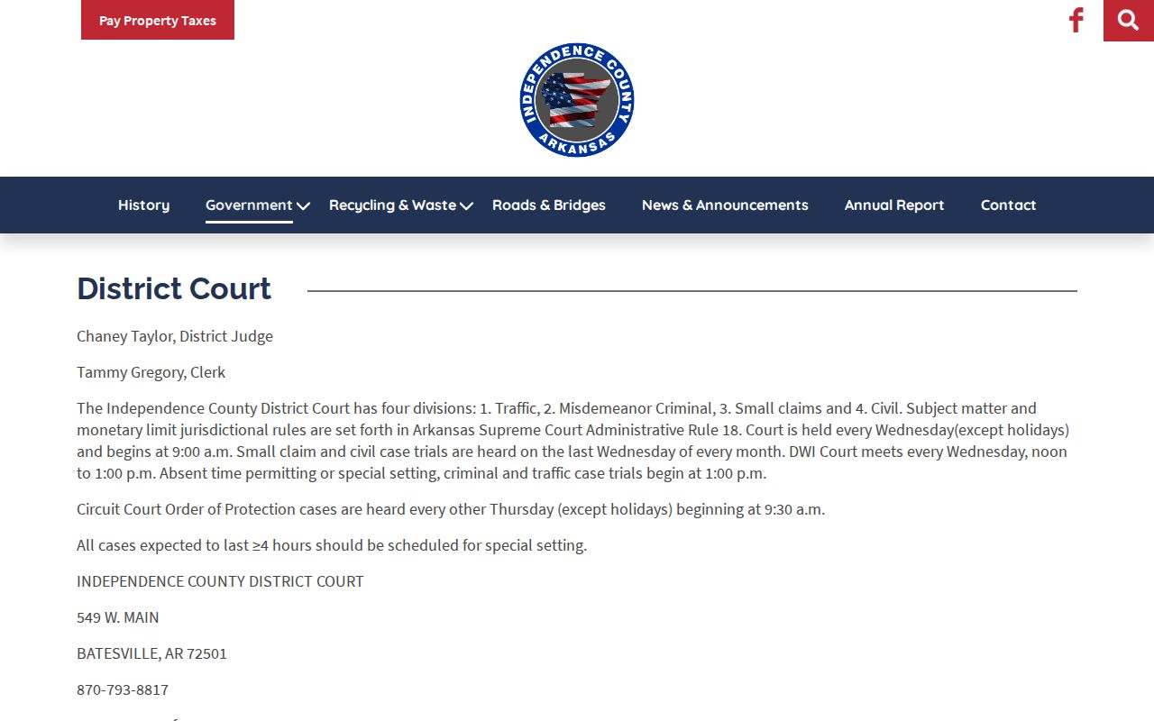 Independence County District Court official information page