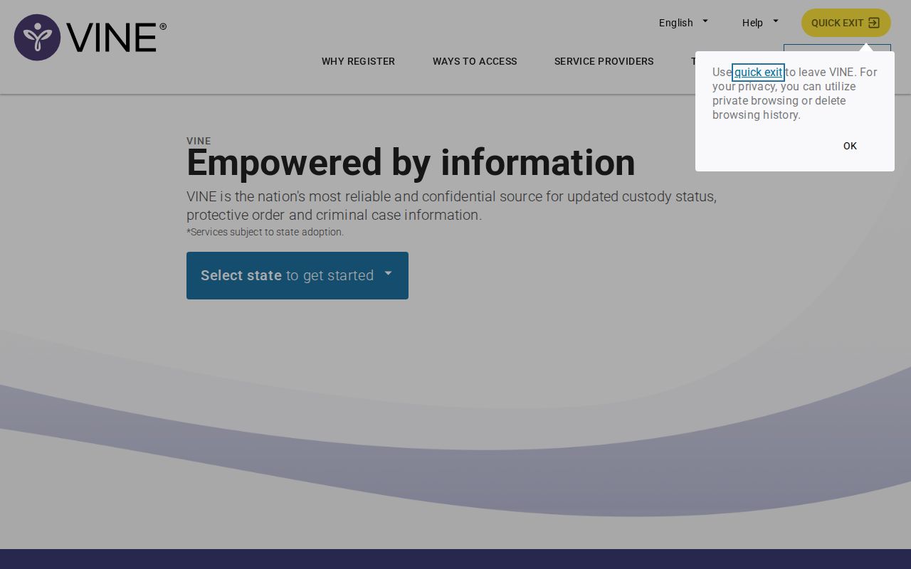VINELink custody search and notification service interface