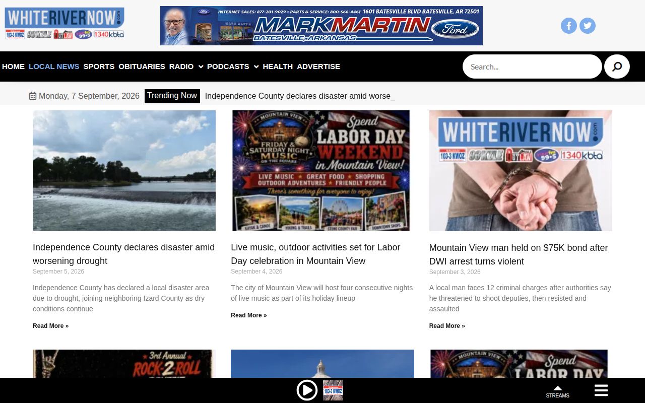 White River Now local news page covering Independence County events
